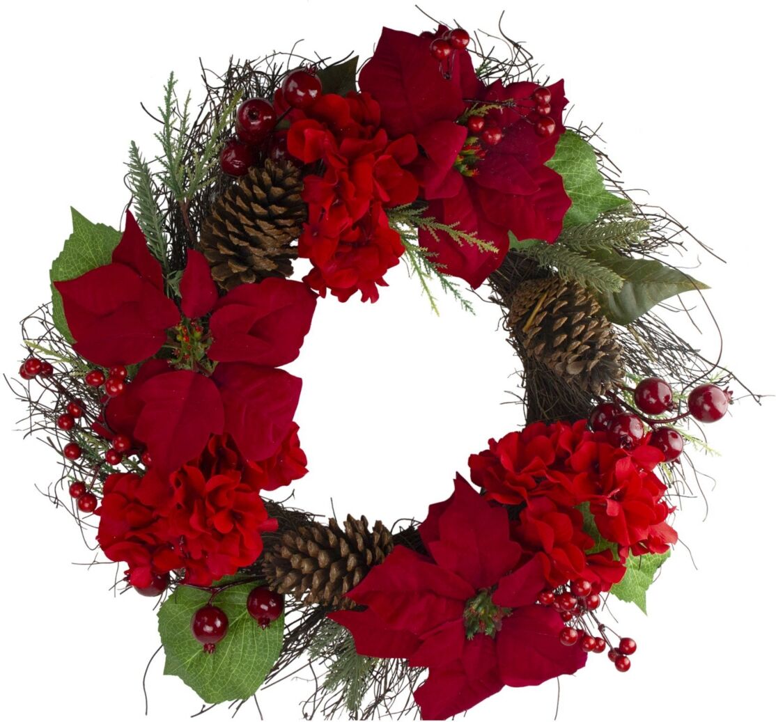 Northlight Unlit Flowers with Berries Artificial Christmas Wreath - Red