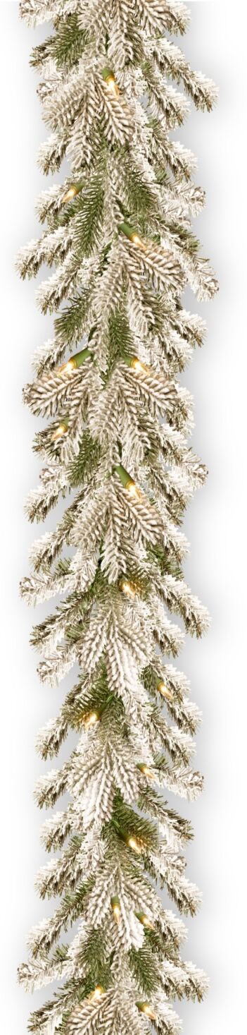 National Tree Company 9' Snowy Sheffield Spruce Garland with Twinkly Led Lights - Green