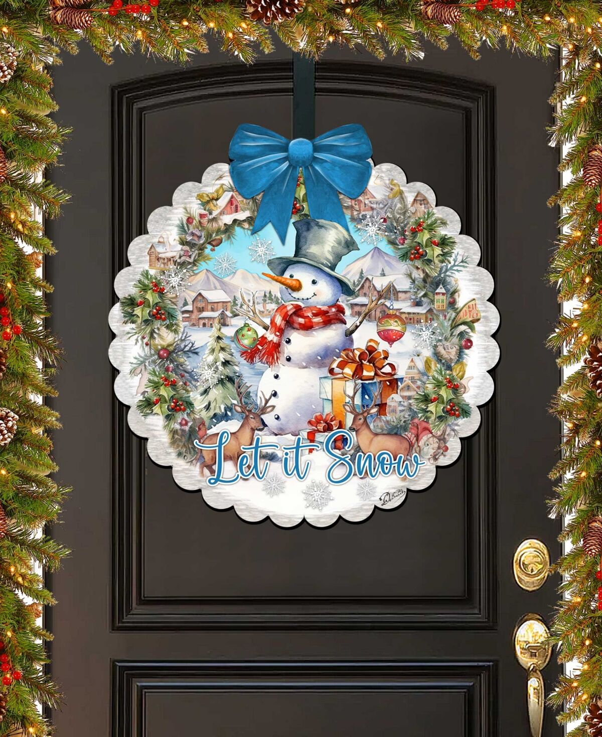 Designocracy Let it Snow Christmas Wooden Door Decor Hanging Decoration G. DeBrekht - Multi Color