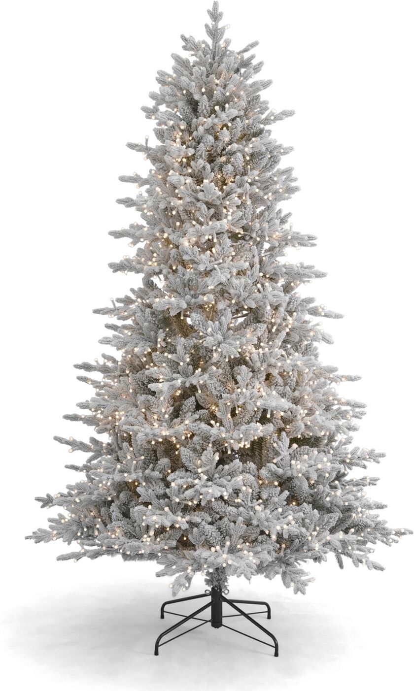 Seasonal Dandan Flocked Pine 7.5' Flocked Pe Mixed Pvc Tree with Metal Base, 3936 Tips, 2200 Lights, Ez-Connect, Remote, Storage Bag - White