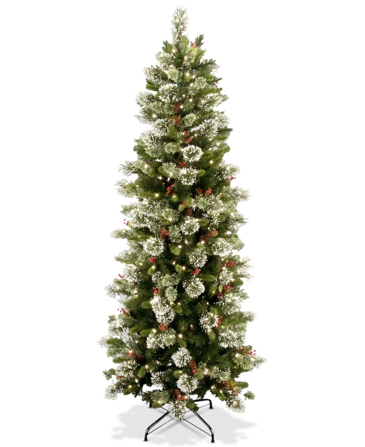 National Tree Company 7.5' Wintry Pine Slim Hinged Tree With Folding Stand & 400 Clear Lights - Green