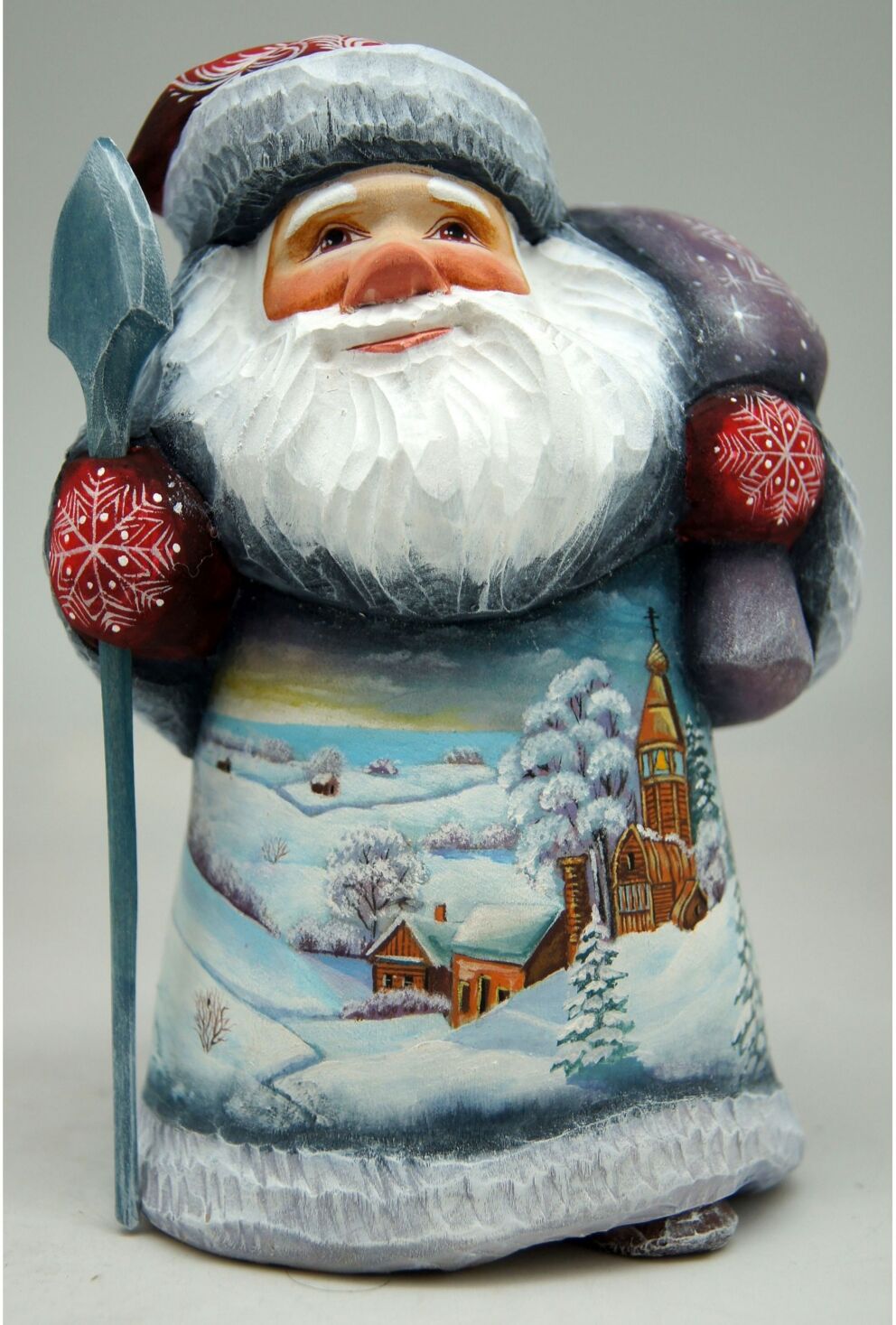 G.DeBrekht Woodcarved and Hand Painted Frosted Village Santa Figurine - Multi