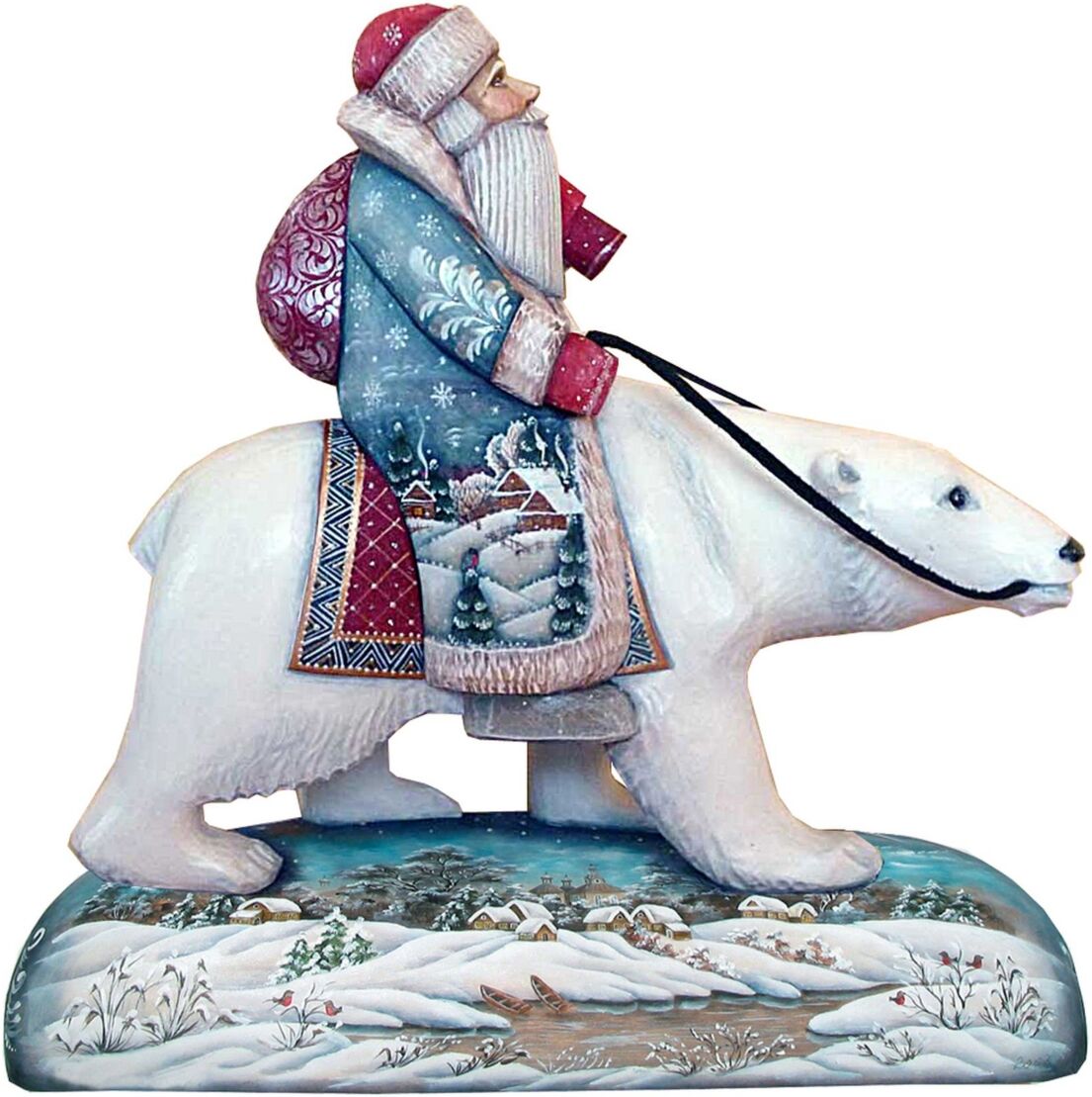 G.DeBrekht Woodcarved and Hand Painted Polar Bear Santa Claus Figurine - Multi