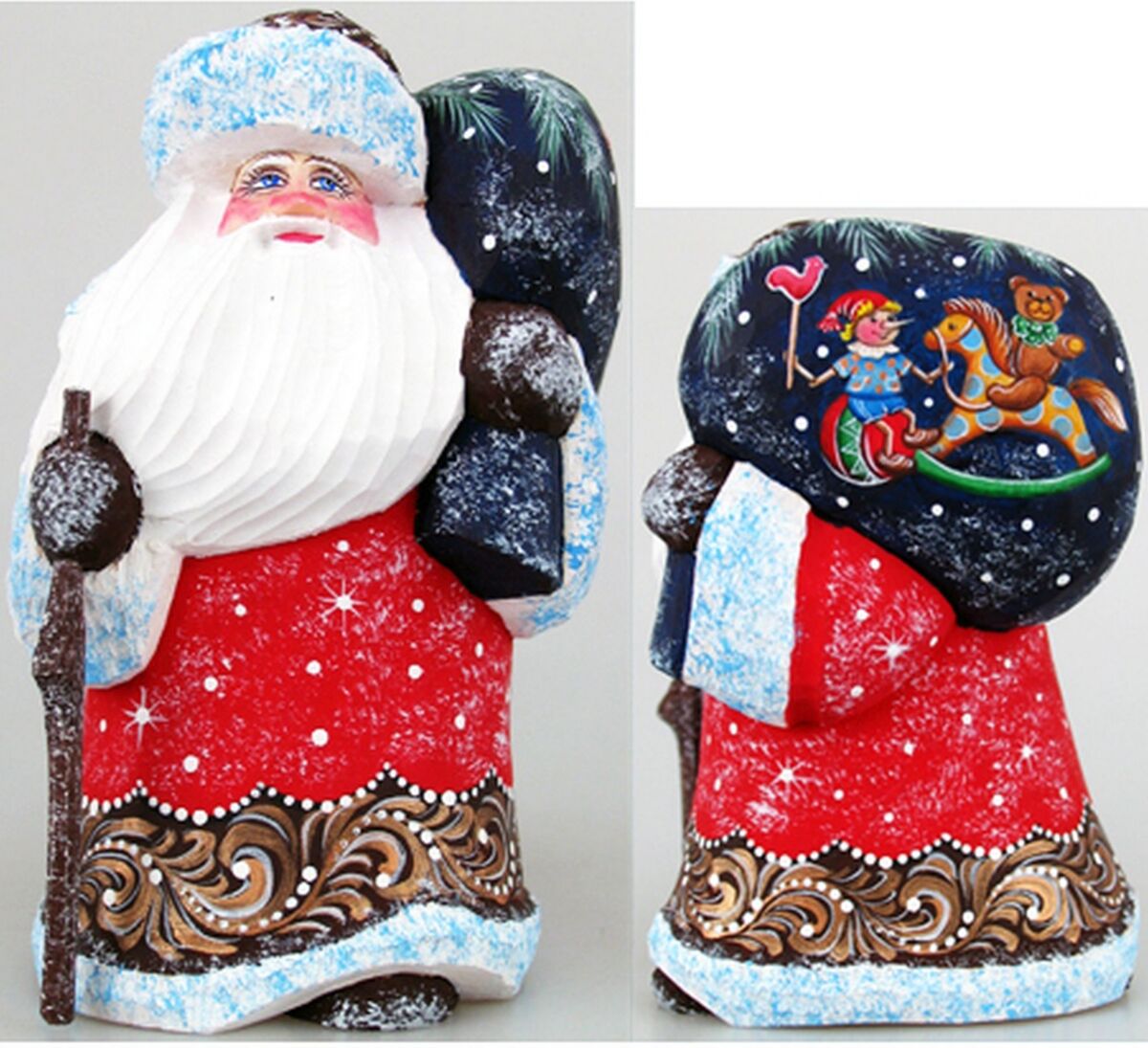 G.DeBrekht Woodcarved and Hand Painted Santa Rocking Kids Figurine with Bag - Multi