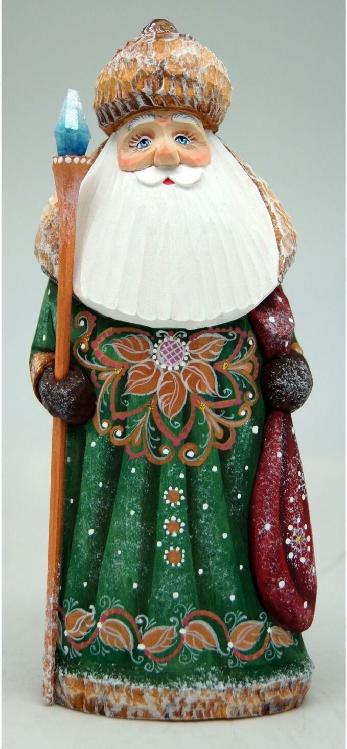 G.DeBrekht Woodcarved and Hand Painted Santa Green Twinkle-Yuletide Santa Figurine - Multi