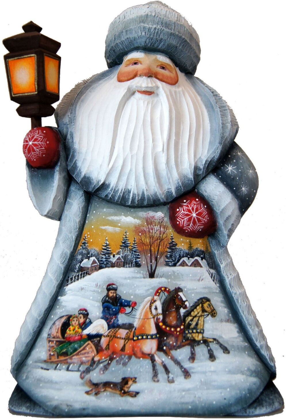 G.DeBrekht Woodcarved Hand Painted Old World Santa Troika Figurine - Multi