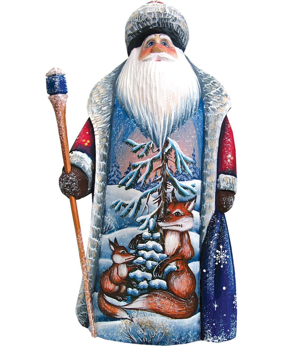G.DeBrekht Woodcarved Hand Painted Fox Family Santa Wilderness Figurine - Multi