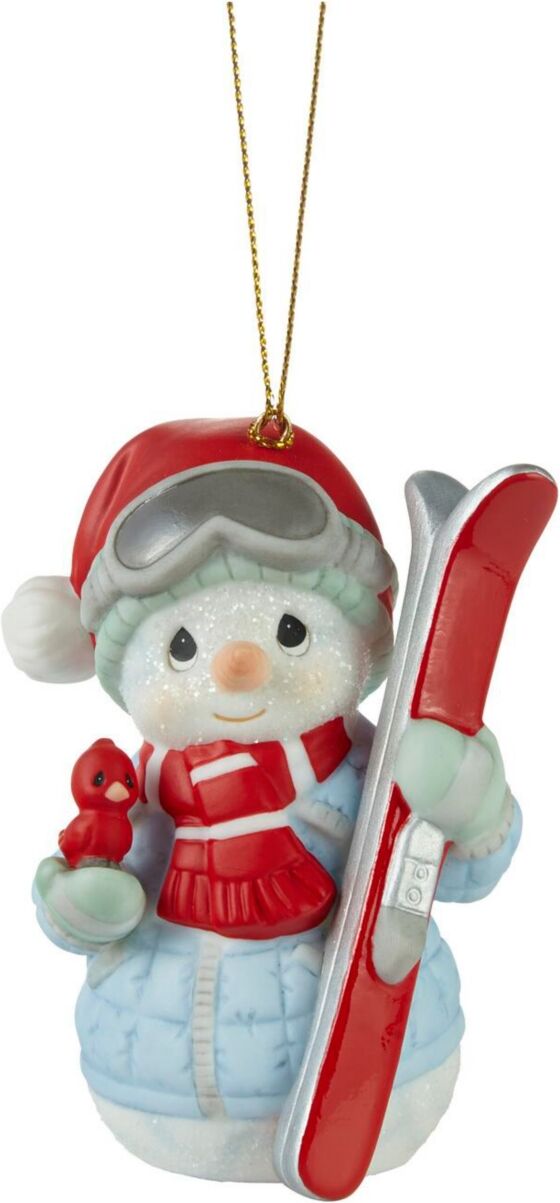 Precious Moments Tis The Ski-Son To Be Jolly Annual Snowman Bisque Porcelain Ornament - Multicolored