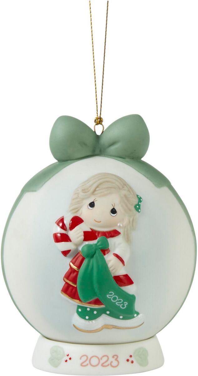 Precious Moments Sweet Christmas Wishes 2023 Dated Ball Bisque Porcelain Ornament - Multicolored