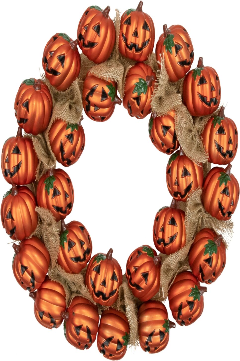 Northlight Jack-o-Lantern and Burlap Ribbon Halloween Wreath, 20