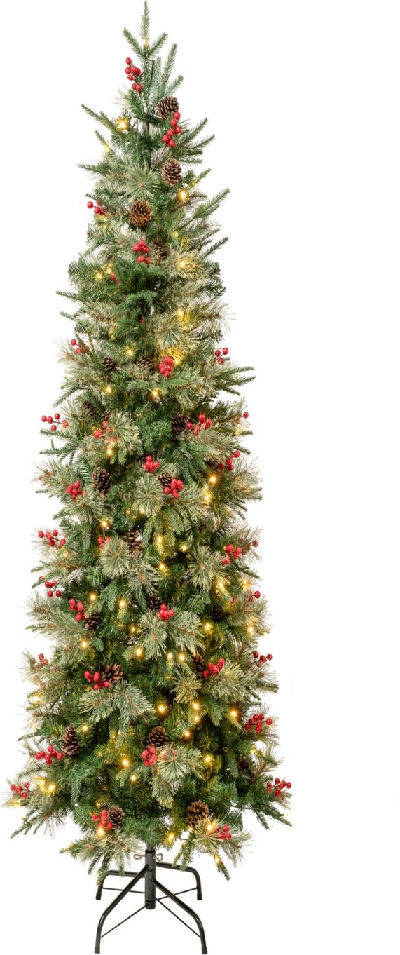 National Tree Company 6' Feel-Real Virginia Pine Hinged Pine-Needle Pe Pvc Mixed Christmas Tree -Slim, 56 Berries 56 Pinecones - Green