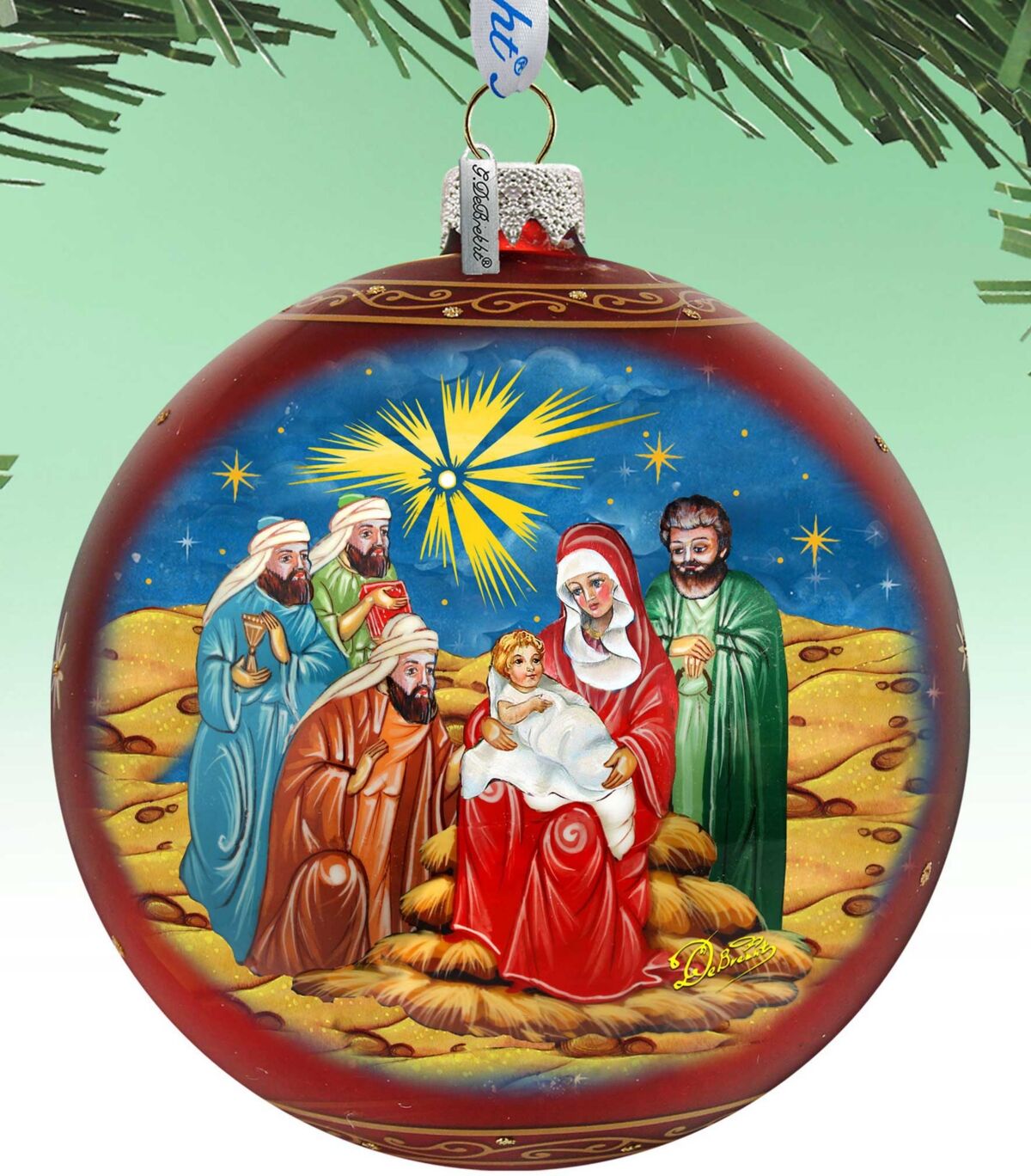 Designocracy Holy Family and Three Kings Lg Glass Holiday Collectible Ornaments G. DeBrekht - Multi Color