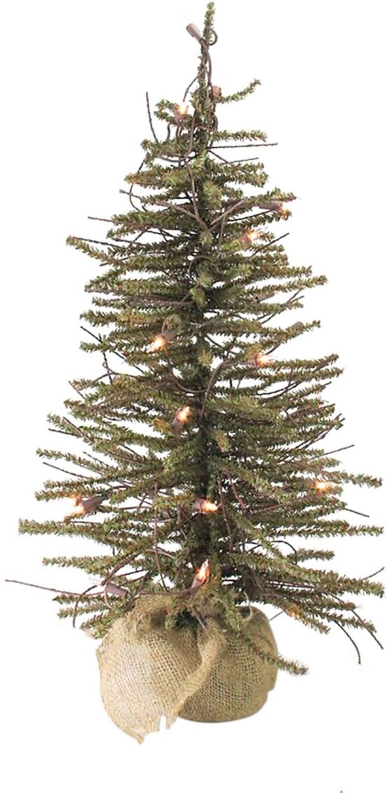 Northlight 3' Pre-Lit Warsaw Twig Artificial Christmas Tree in Burlap Base - Clear Lights - Brown