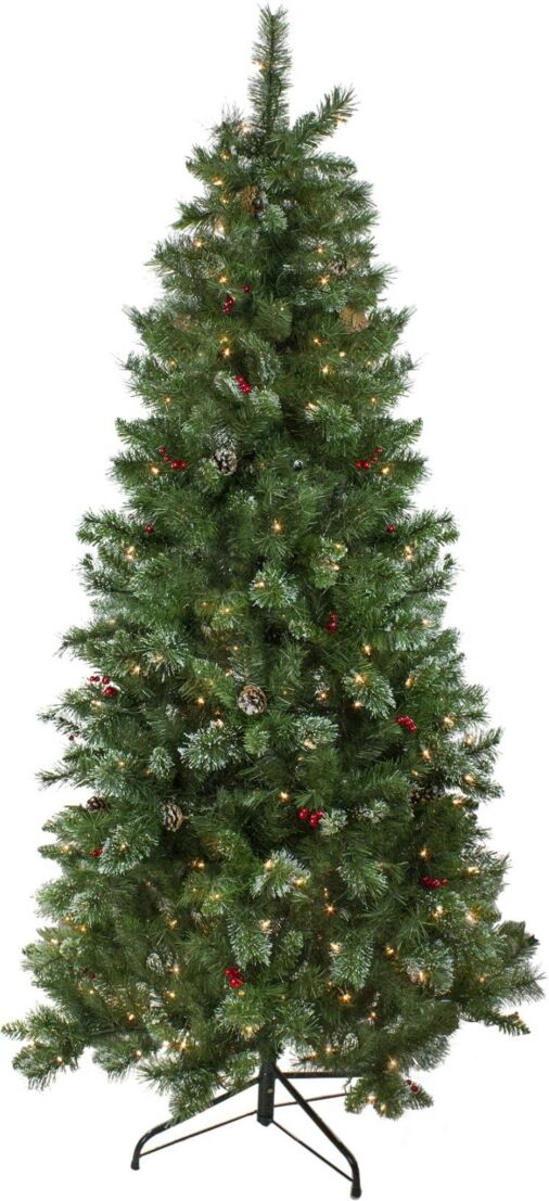 Northlight 7.5' Pre-Lit Multi-Color Glittered Mixed Pine Medium Artificial Christmas Tree - Clear Lights - Green