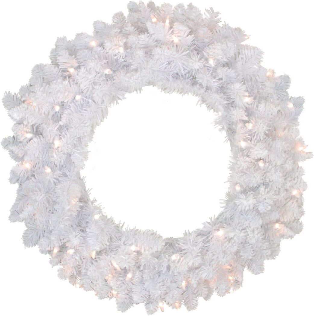 Northlight Pre-Lit Flocked Snow White Artificial Christmas Wreath - 24-Inch Clear Lights - White