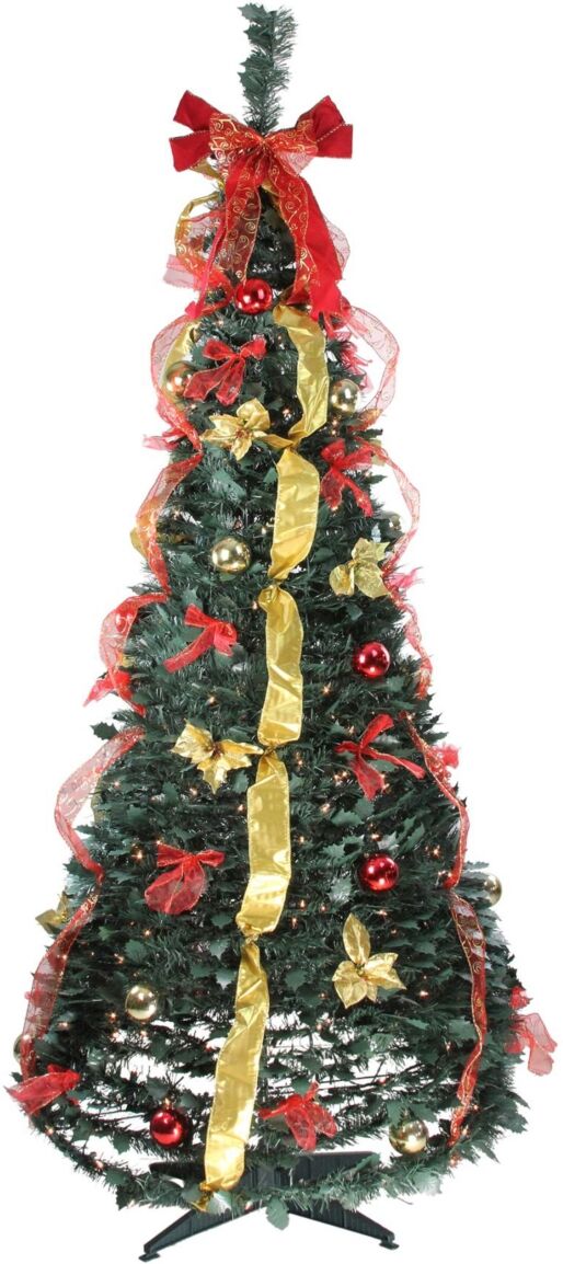 Northlight 6' Pre-Lit Red and Gold Decorated Pop-Up Artificial Christmas Tree - Clear Lights - Gold