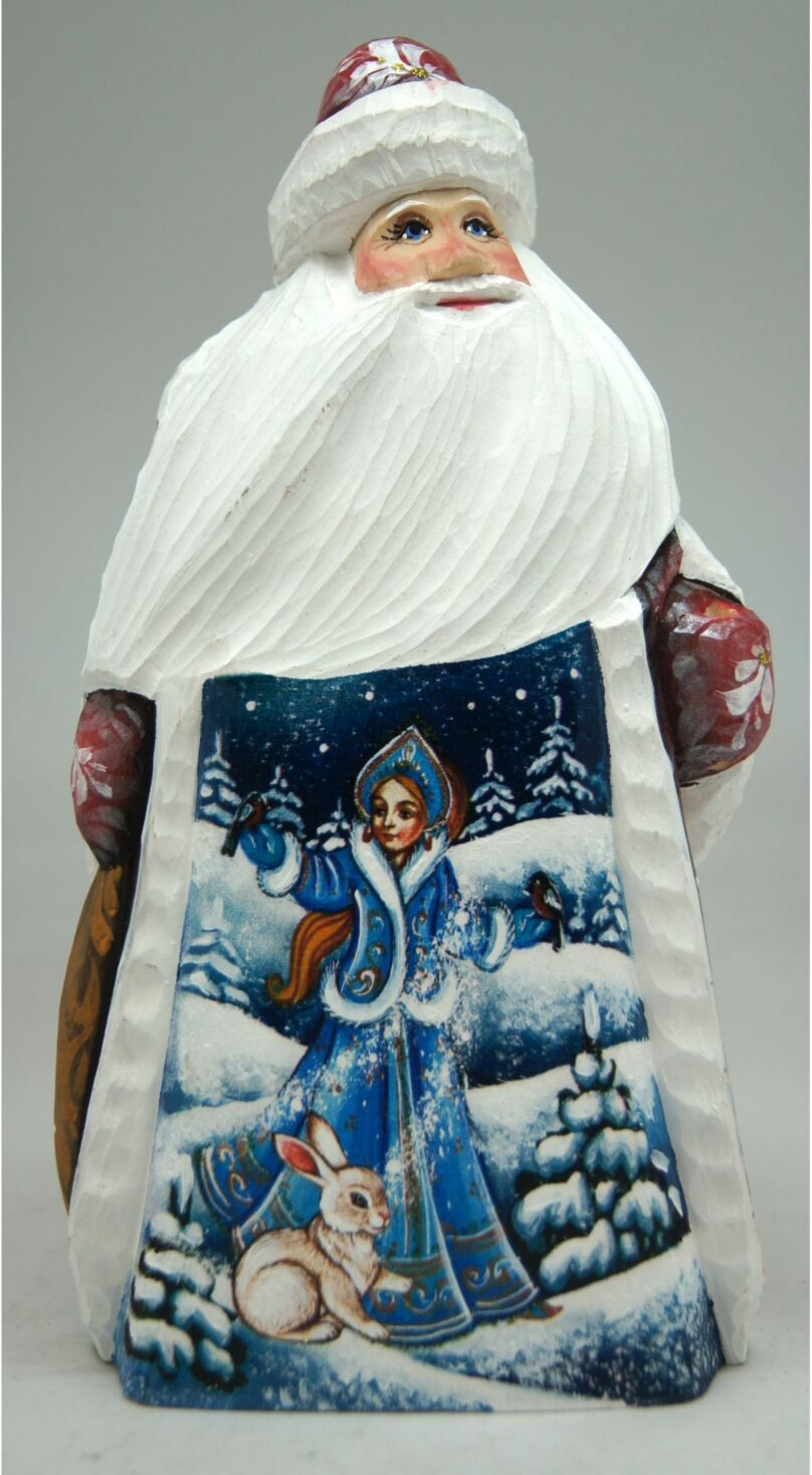 G.DeBrekht Woodcarved and Hand Painted Snow Maiden with Bunny Santa Figurine - Multi