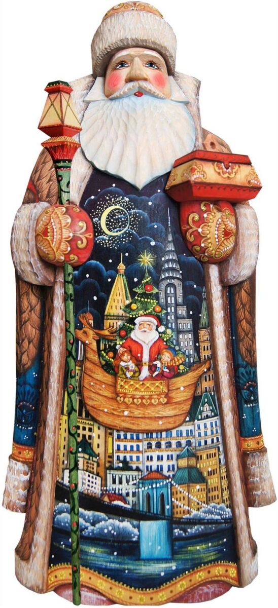 G.DeBrekht Woodcarved and Hand Painted Christmas In City Santa Claus Figurine - Multi