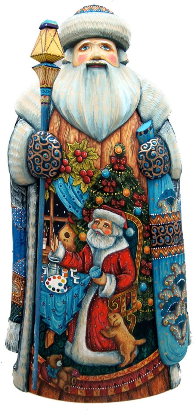 G.DeBrekht Woodcarved and Hand Painted Gift Giving Children with Tree Santa Claus Figurine - Multi