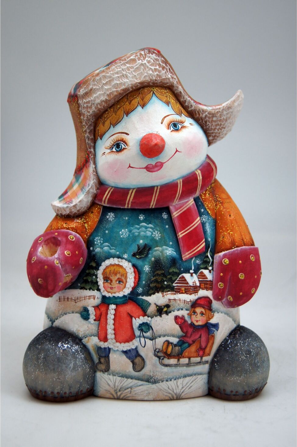 G.DeBrekht Woodcarved and Hand Painted Santa Snowman Figurine - Multi