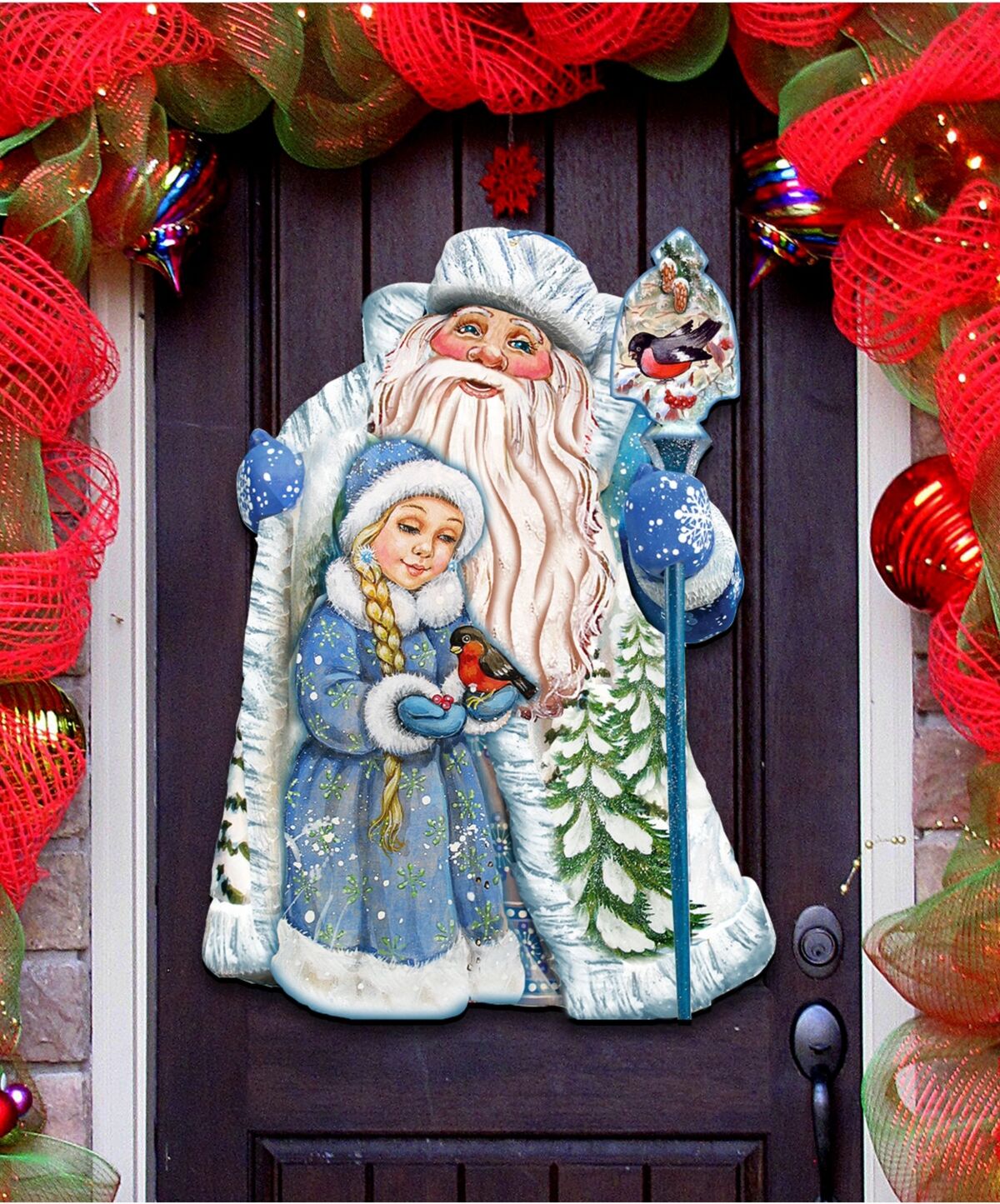 Designocracy Santa with The Girl Wall Decor Christmas Door Hanger - Multi