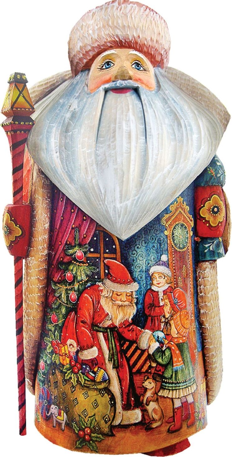 G.DeBrekht Woodcarved Hand Painted Christmas Gift Giving Father Frost Santa Figurine - Multi