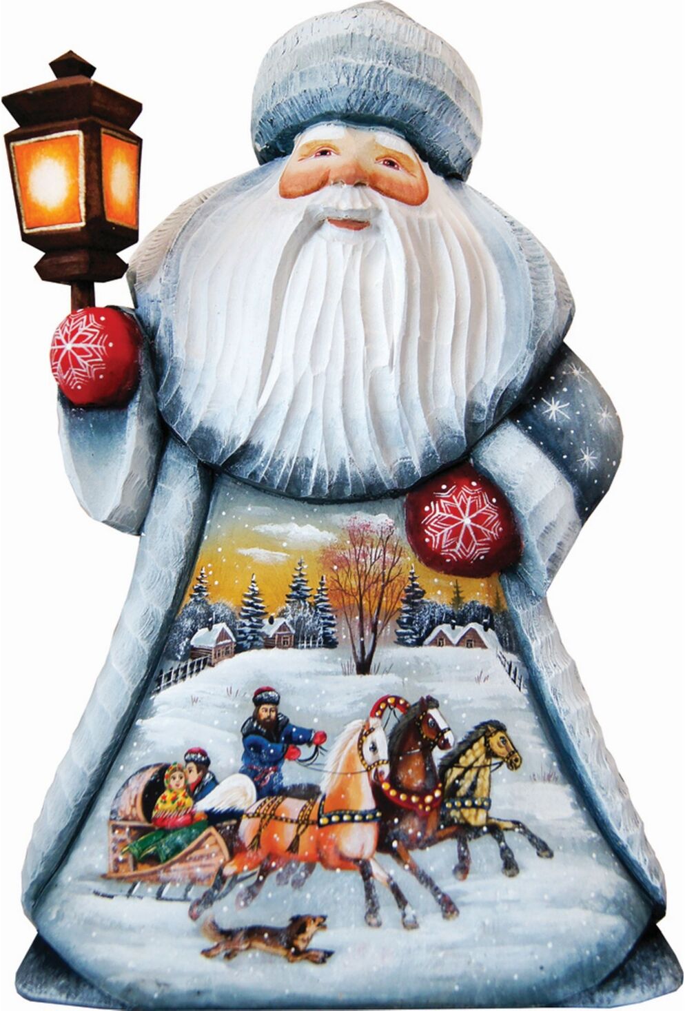 G.DeBrekht Woodcarved Hand Painted Old World Santa Troika Figurine - Multi