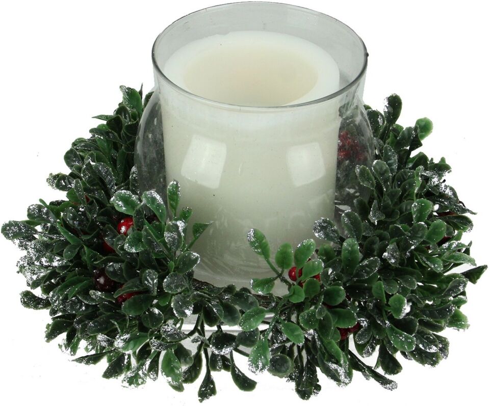 Northlight Clear and Boxwood with Berry Tipped Christmas Hurricane Pillar Candle Holder - Clear