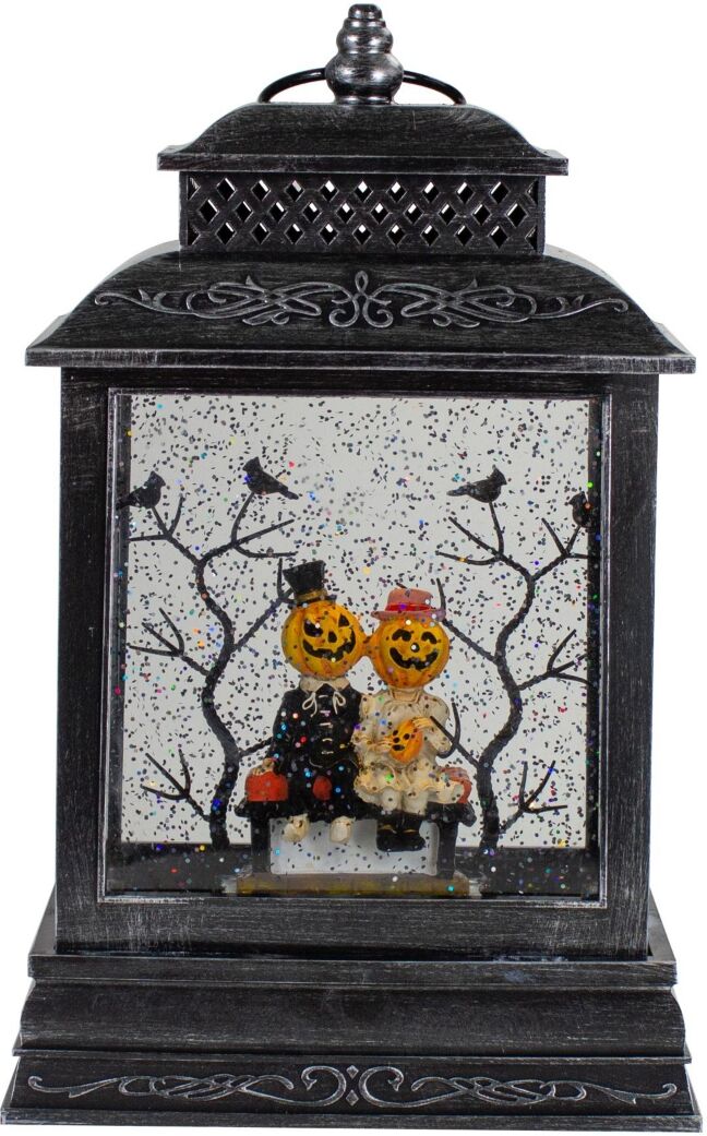 Northlight Lighted Black Halloween Snow Globe Lantern with Pumpkin Couple, 11.5