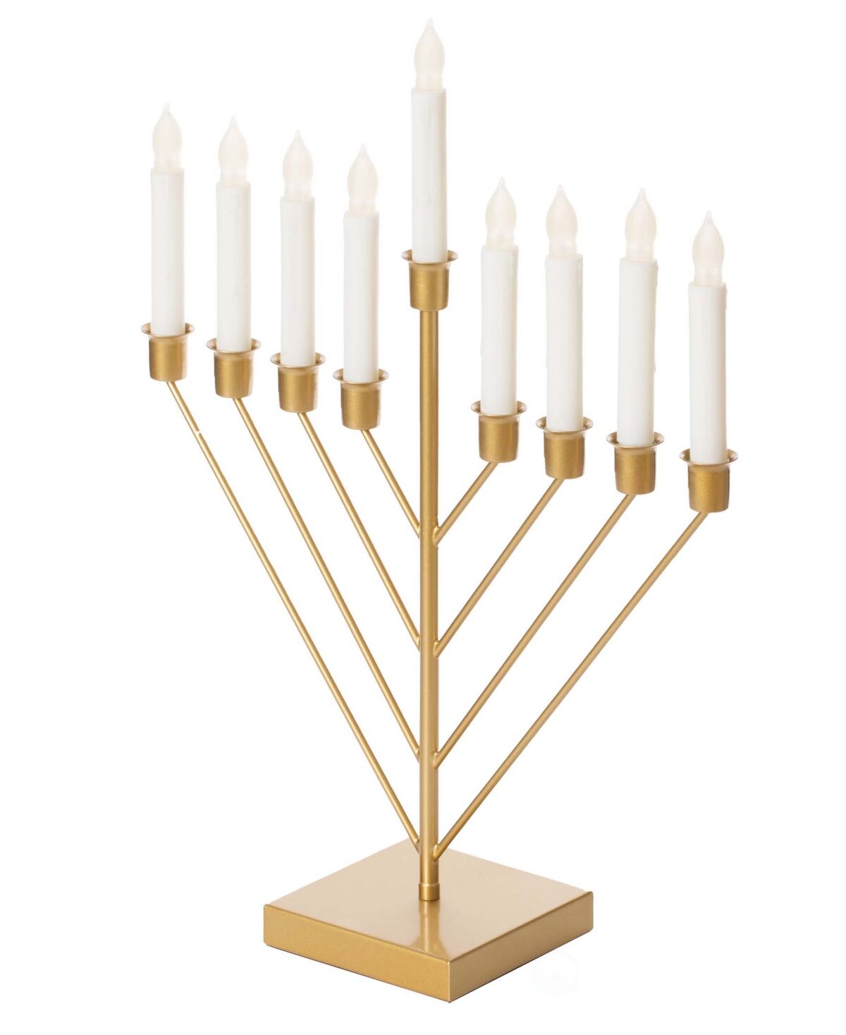 Vintiquewise 9 Branch Electric Chabad Judaic Chanukah Menorah with Led Candle Design Candlestick - Gold-Tone