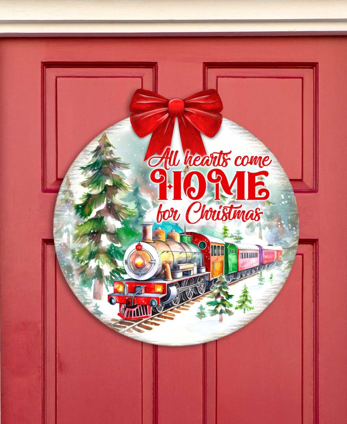 Designocracy All Hearts Come Home for Christmas Wooden Door Decor Welcome Sign G. DeBrekht - Multi Color