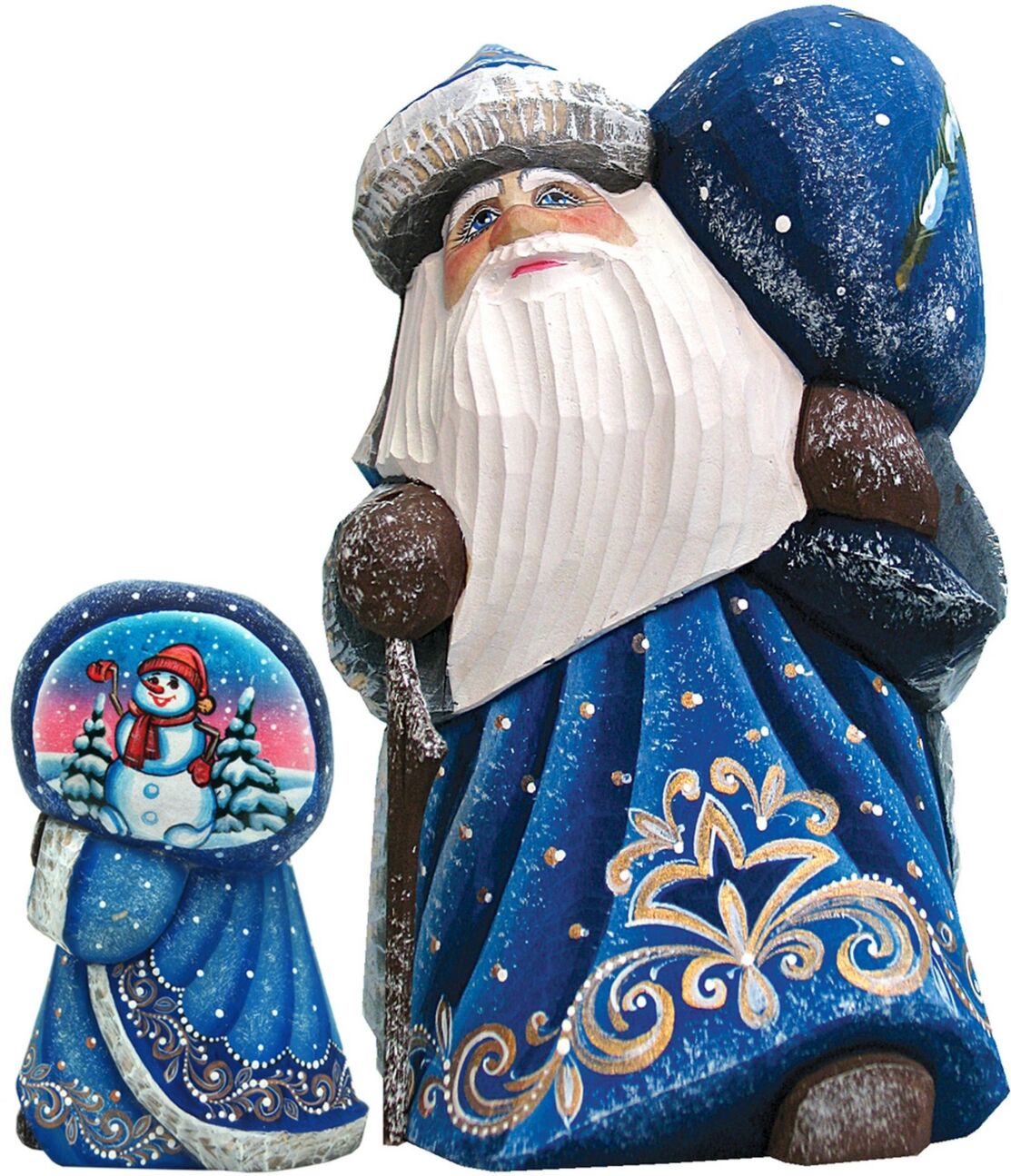 G.DeBrekht Woodcarved and Hand Painted Santa Snow Day Yuletide with Bag Figurine - Multi