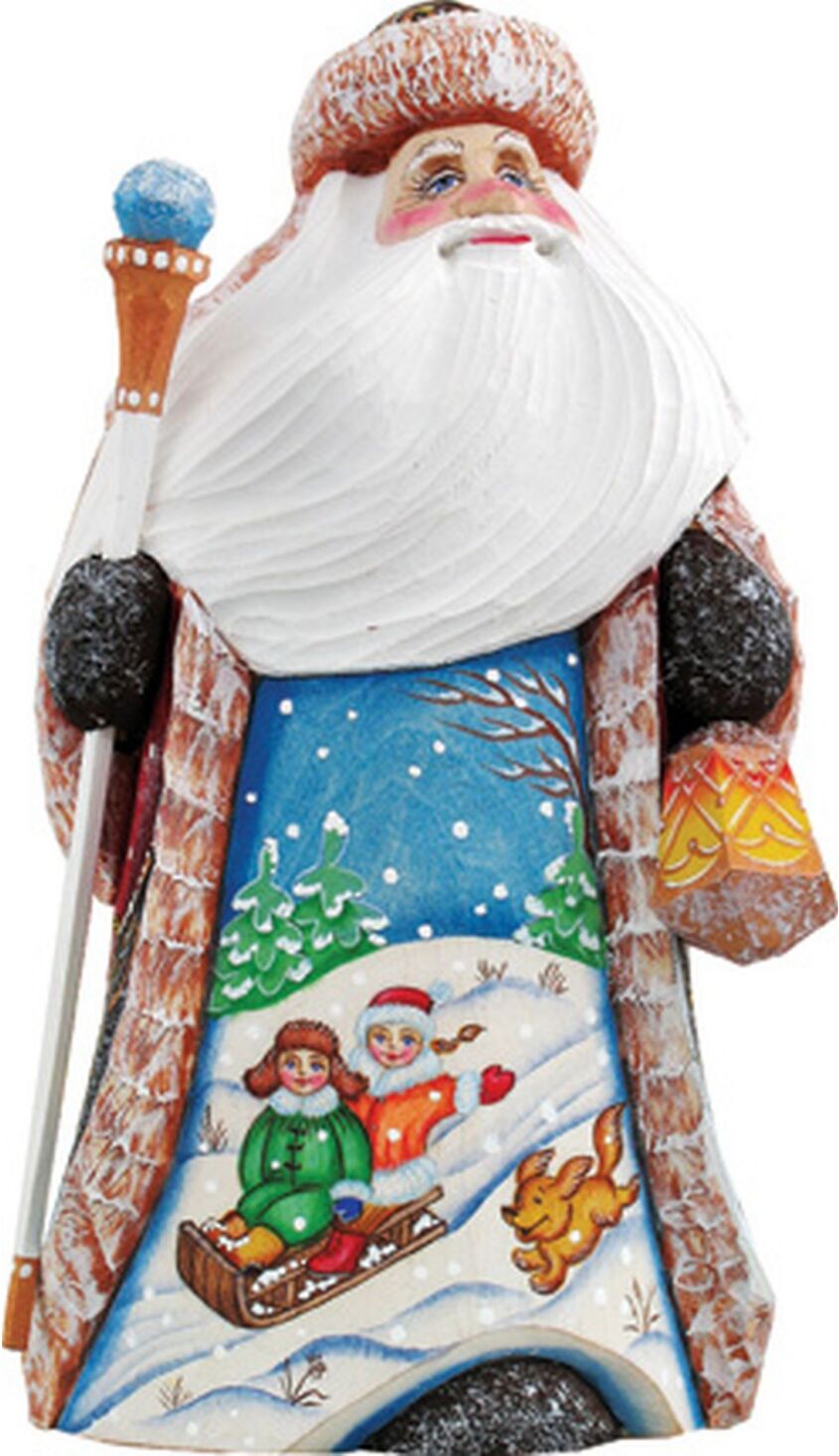 G.DeBrekht Woodcarved and Hand Painted Downhill Race Santa Figurine - Multi