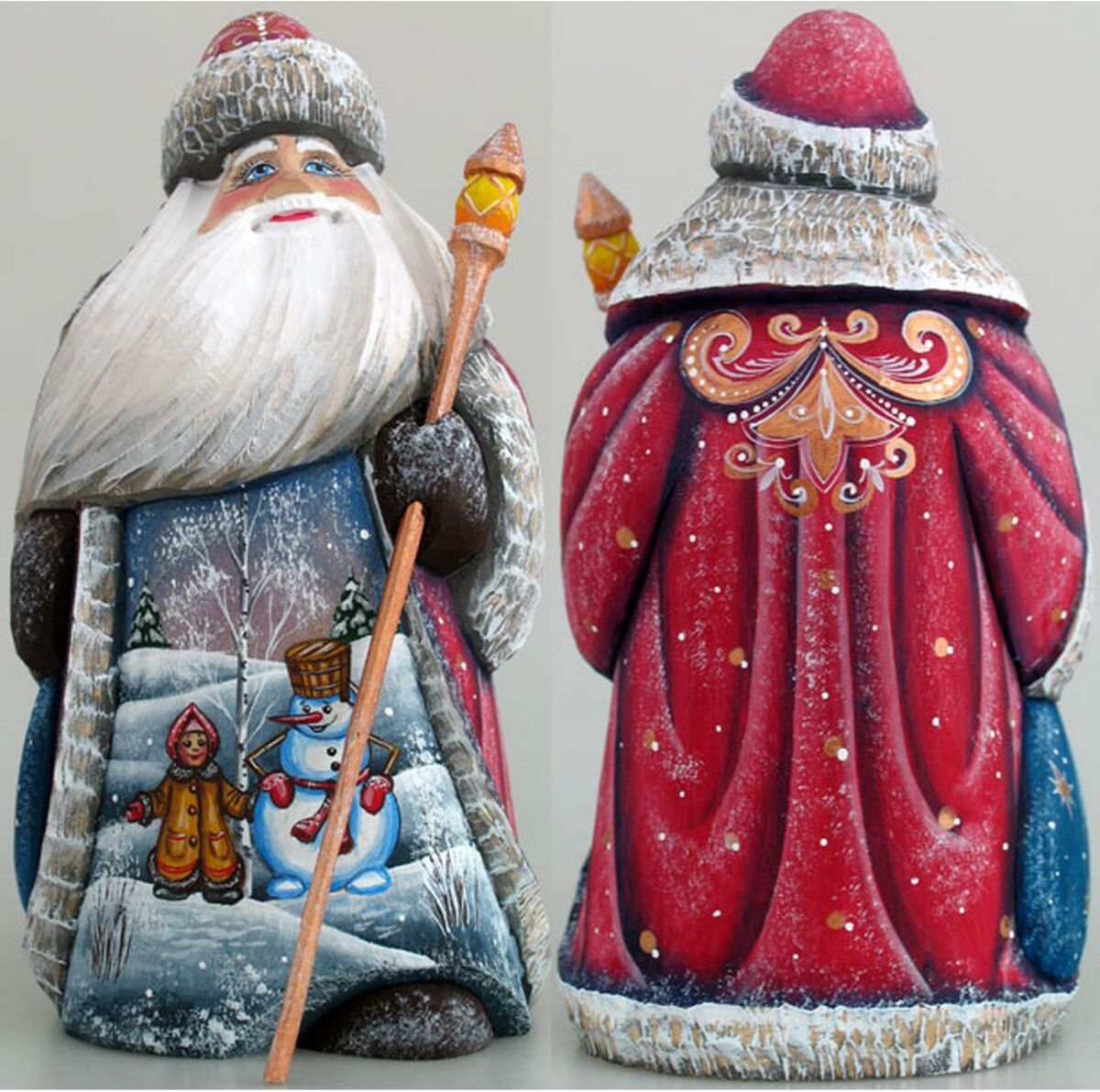 G.DeBrekht Woodcarved and Hand Painted Girl and Snowman Santa Figurine - Multi