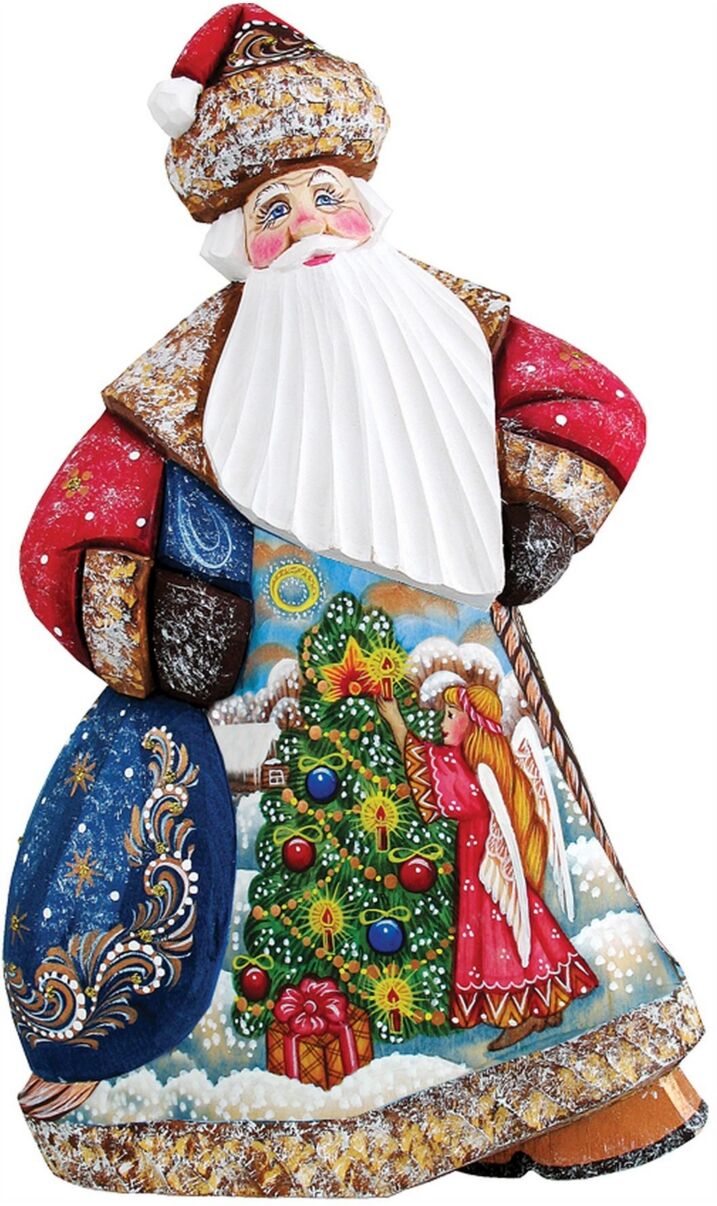 G.DeBrekht Woodcarved and Hand Painted Santa Tree and Angel Figurine - Multi