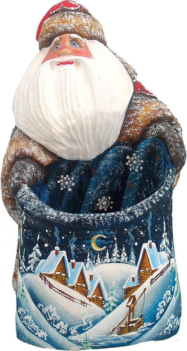 G.DeBrekht Woodcarved Hand Painted Starlight Yuletide Santa Figurine - Multi