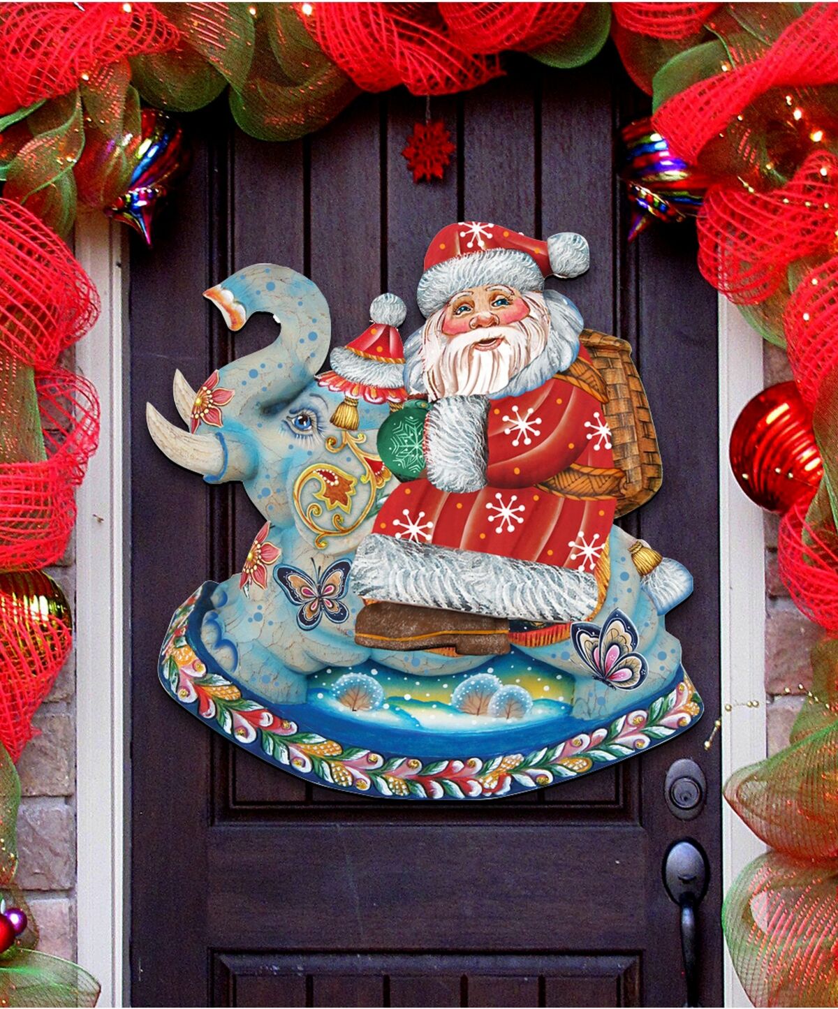 Designocracy Santa on Elephant Wall Decor Christmas Door Hanger - Multi