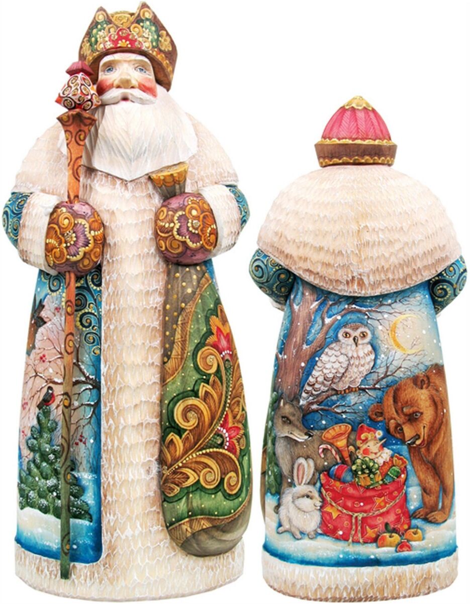 G.DeBrekht Woodcarved Hand Painted Peaceful Kingdom Christmas Santa Figurine - Multi