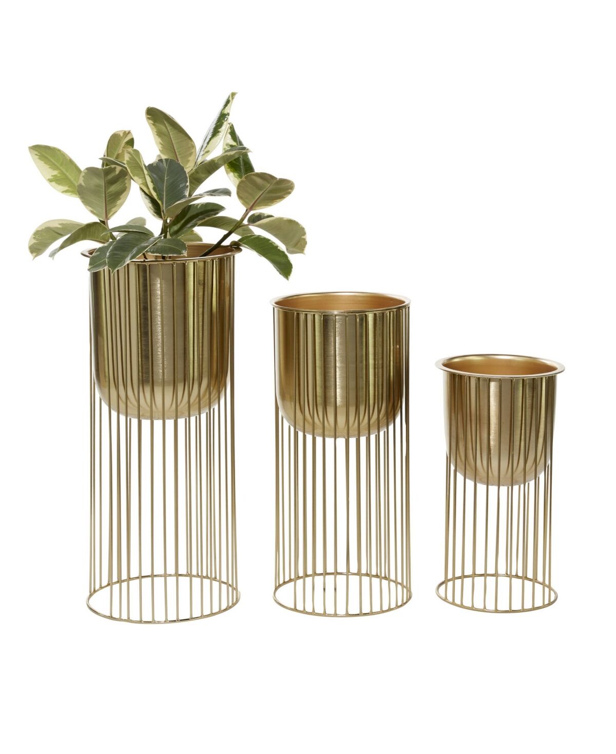 Rosemary Lane Large Eclectic Metal Planters with Stands, Set of 3 - Gold-tone