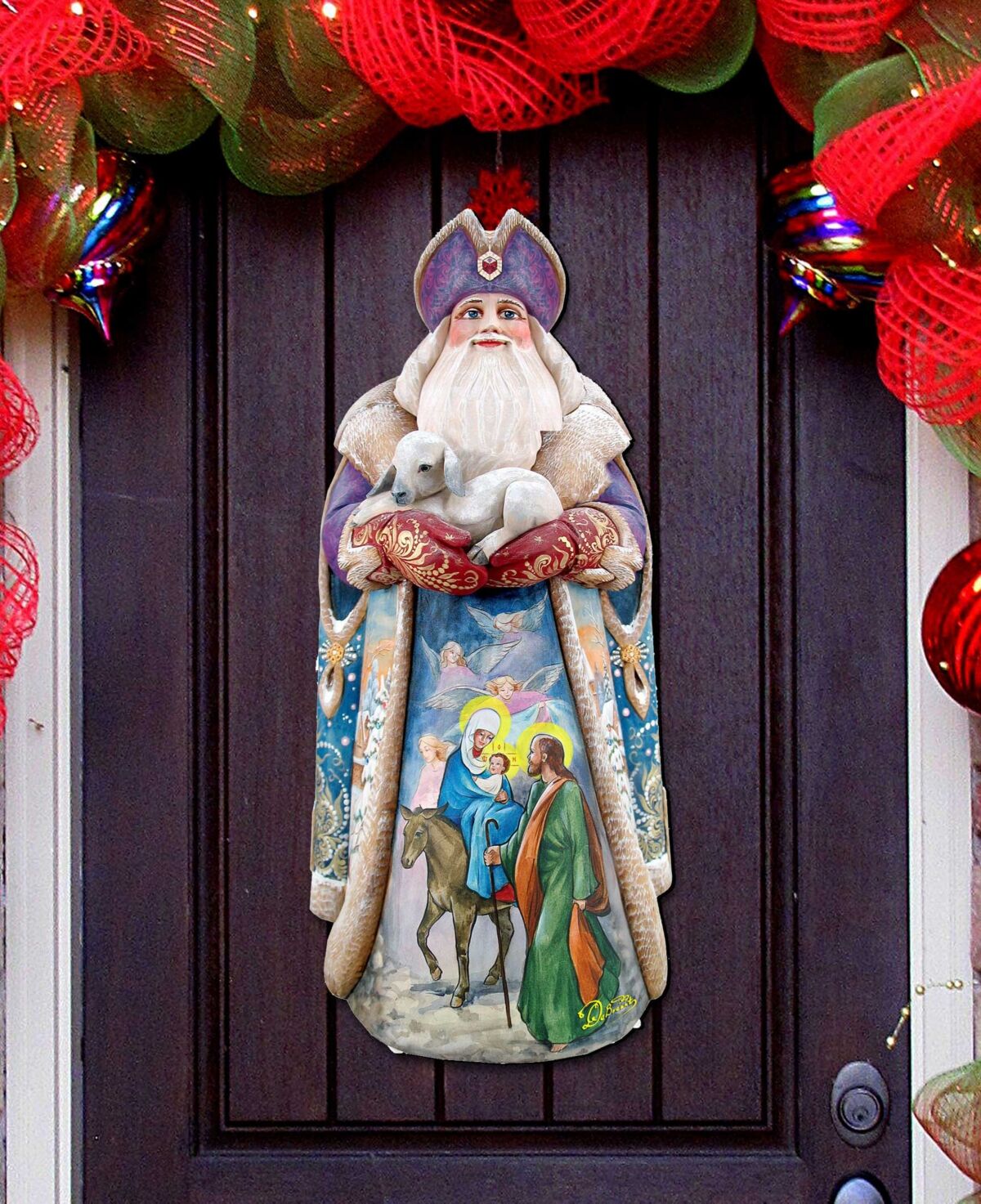 Designocracy Santa and the Guardian Angels Holiday Door Decor - Multi Color