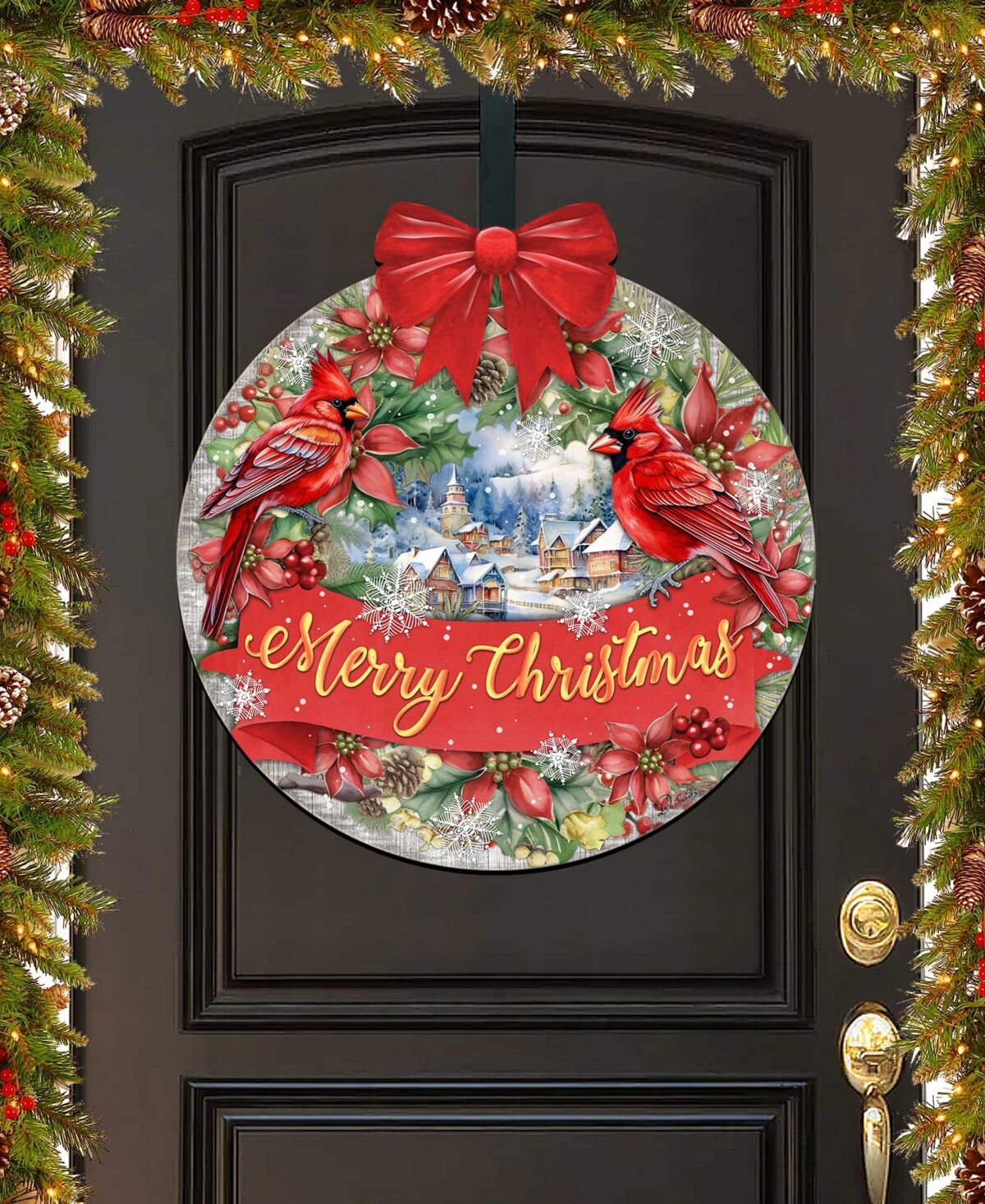 Designocracy Merry Christmas Wooden Door Decor Welcome Sign Hanging Decoration G. DeBrekht - Multi Color