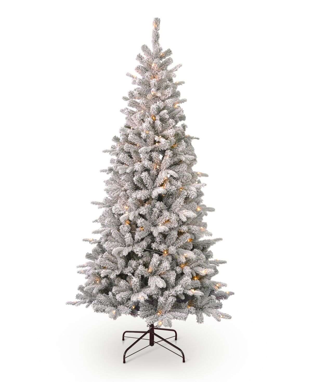 Seasonal Estes Pine Flocked Pre-Lit 7' Pe, Pvc Tree with Metal Stand, 1231 Tips, 200 Led Lights and Remote - White