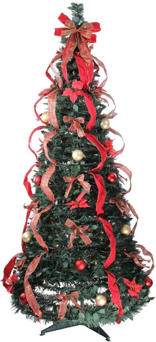 Northlight 6' Pre-Lit Gold and Red Plaid Decorated Pop-Up Artificial Christmas Tree - Multi Lights - Red