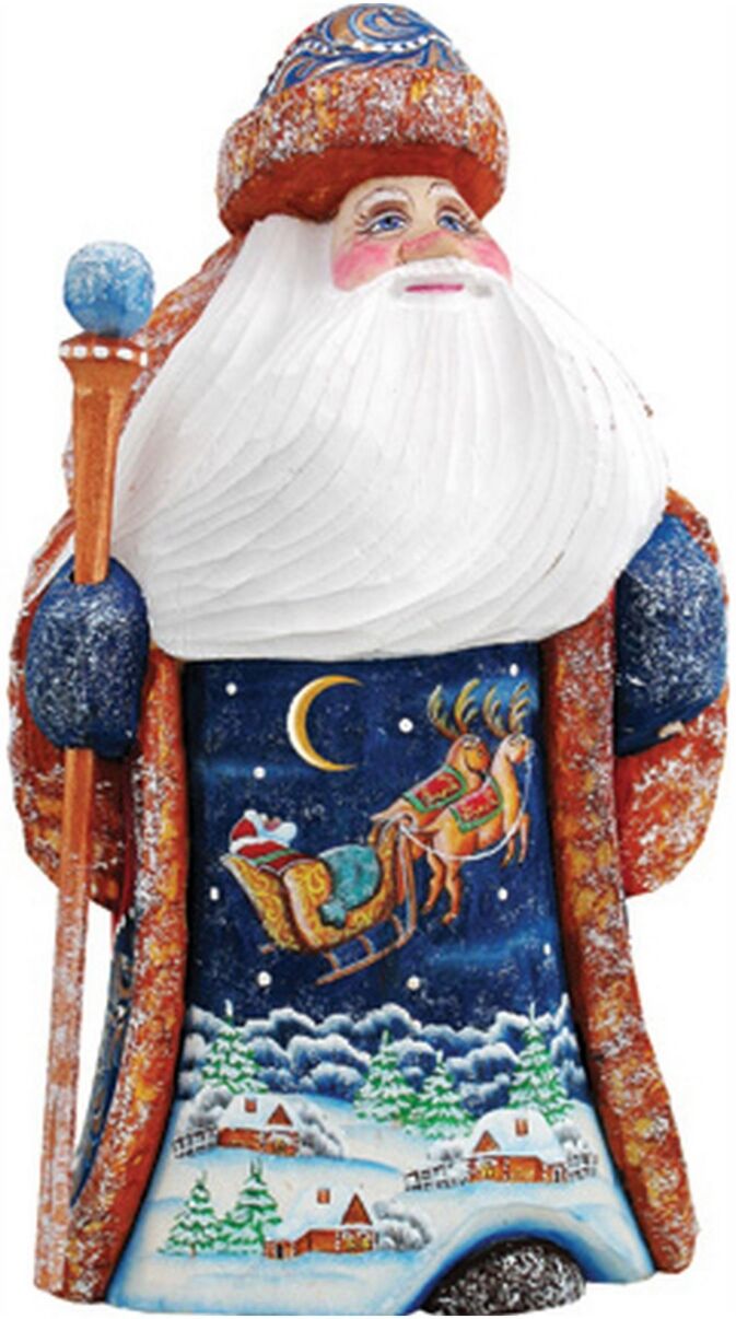 G.DeBrekht Woodcarved and Hand Painted Up-Up and Away Yuletide Santa Figurine - Multi