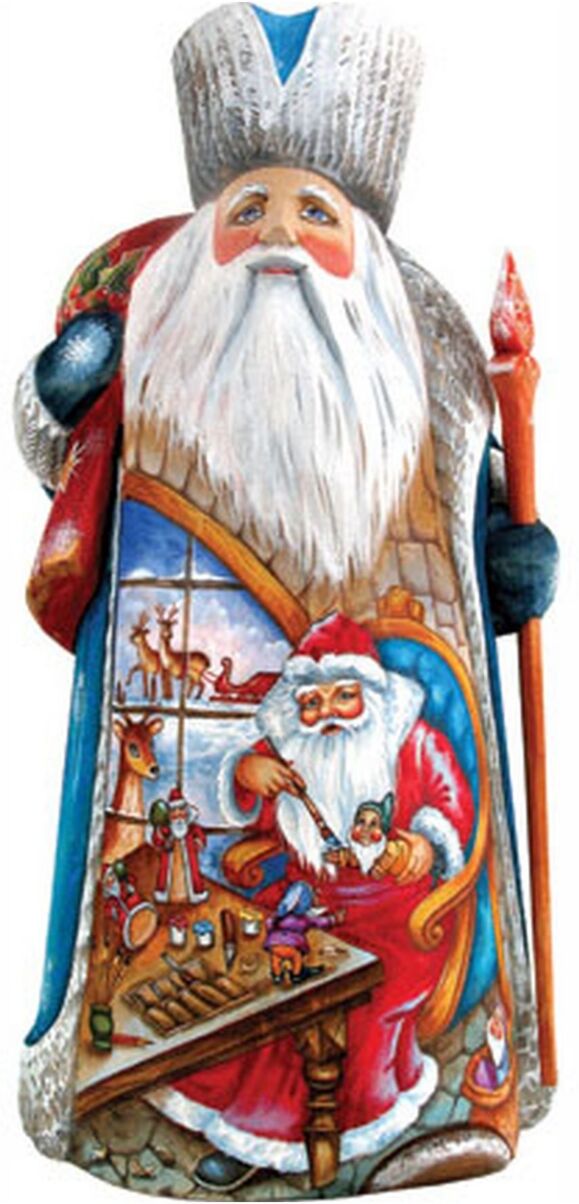 G.DeBrekht Woodcarved and Hand Painted Snowy Workshop Santa Figurine - Multi