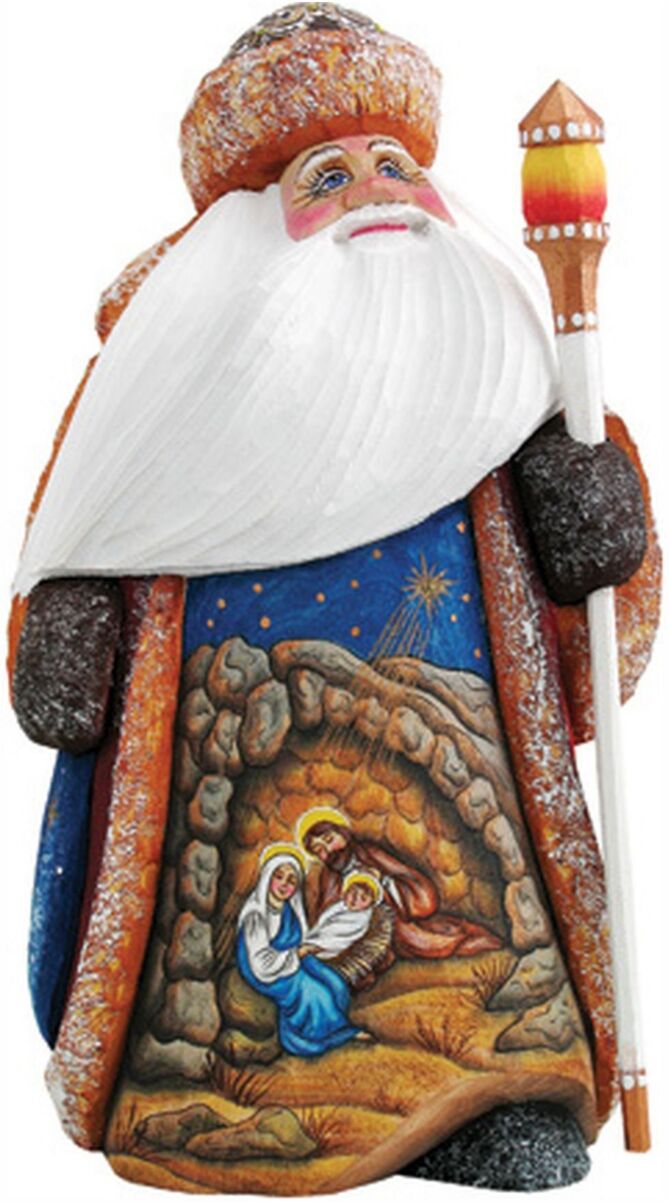 G.DeBrekht Woodcarved and Hand Painted Upon A Clear Midnight Santa Figurine - Multi