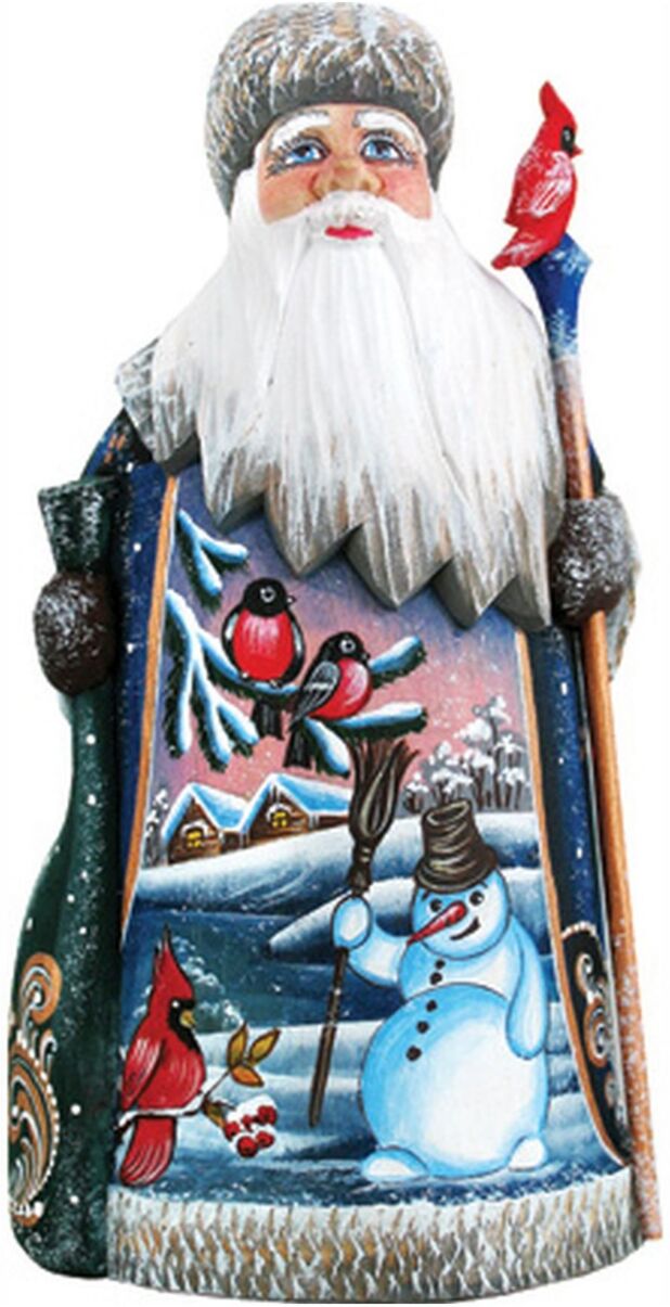 G.DeBrekht Woodcarved and Hand Painted Santa Happy Snowman Figurine - Multi