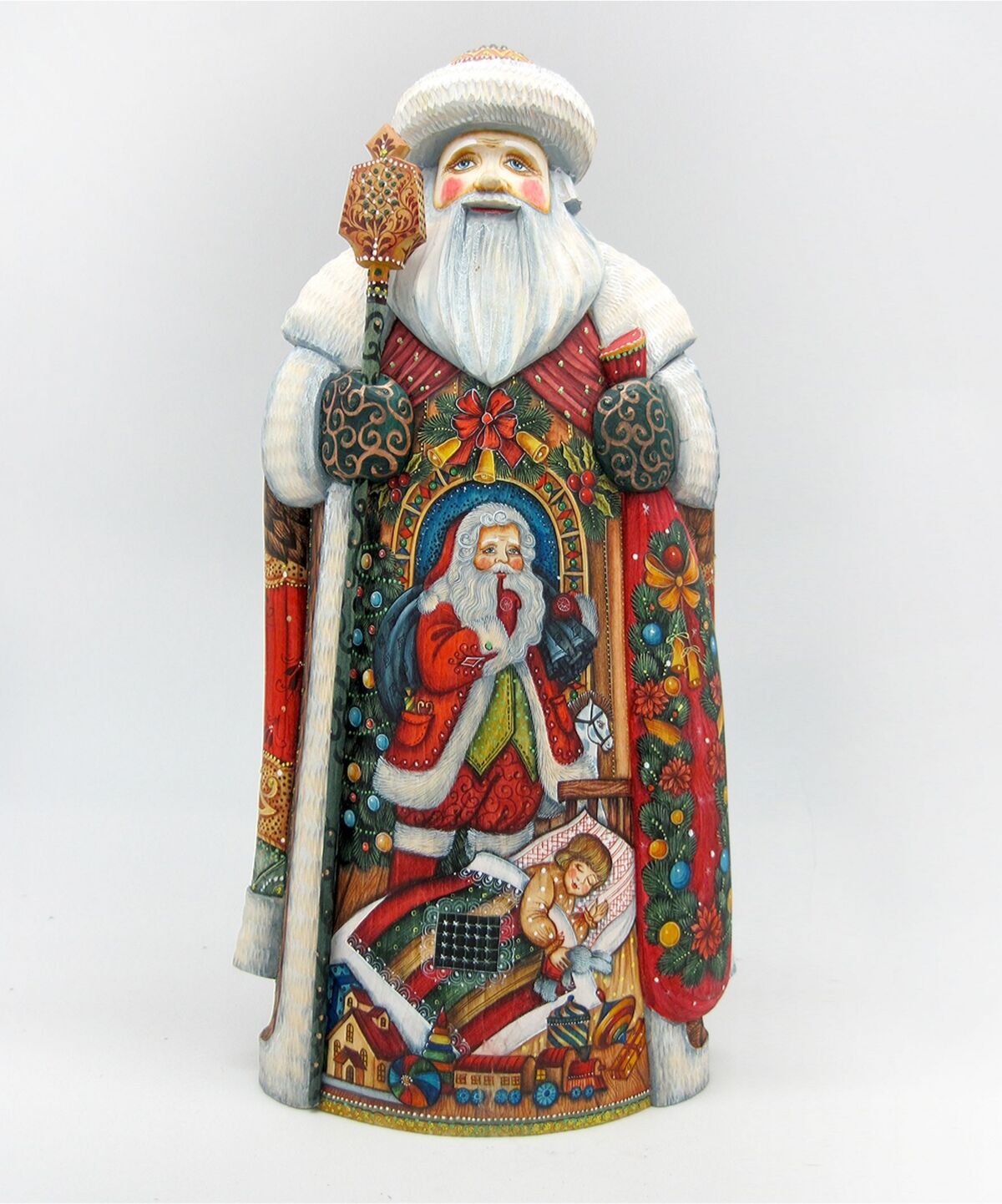 G.DeBrekht Woodcarved and Hand Painted Christmas Night Fireplace Santa Claus Figurine - Multi