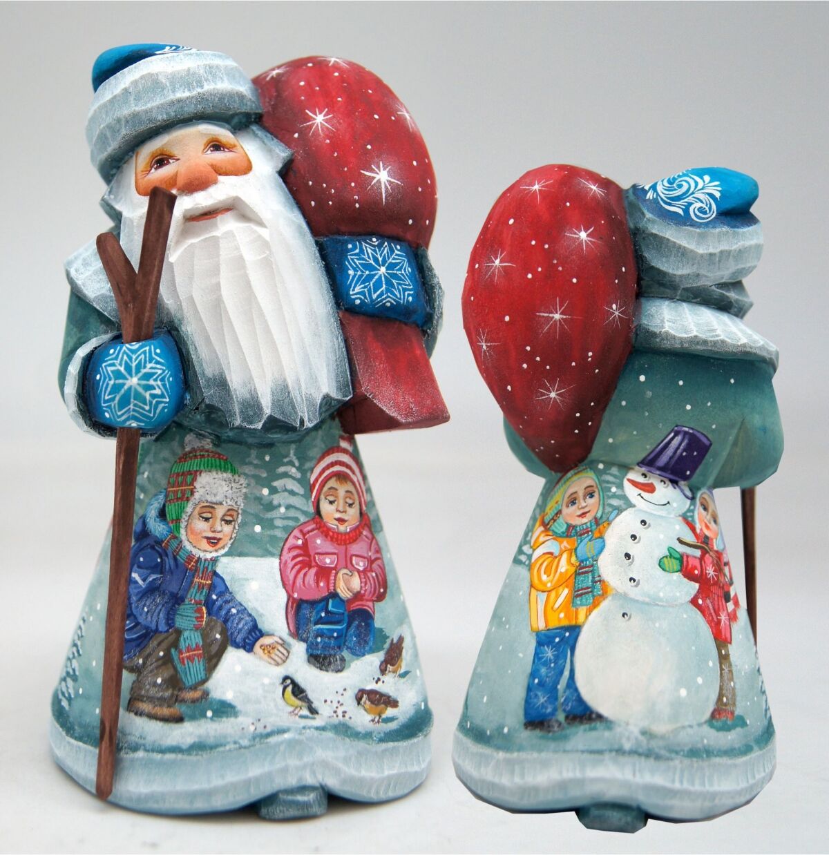 G.DeBrekht Woodcarved and Hand Painted Children Snowman Play Santa Figurine - Multi