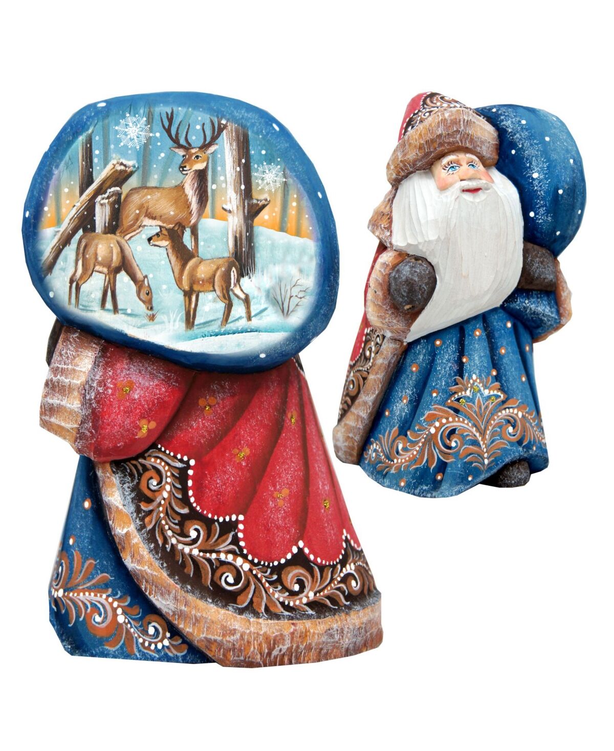 G.DeBrekht Woodcarved and Hand Painted Santa Reindeer Figurine with Bag - Multi